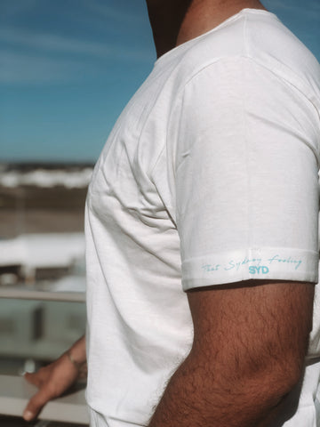 Men's SYD t-shirt white with blue logo
